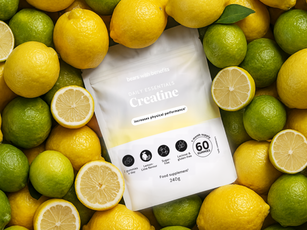 Creatine pouch arranged with fresh citrus.