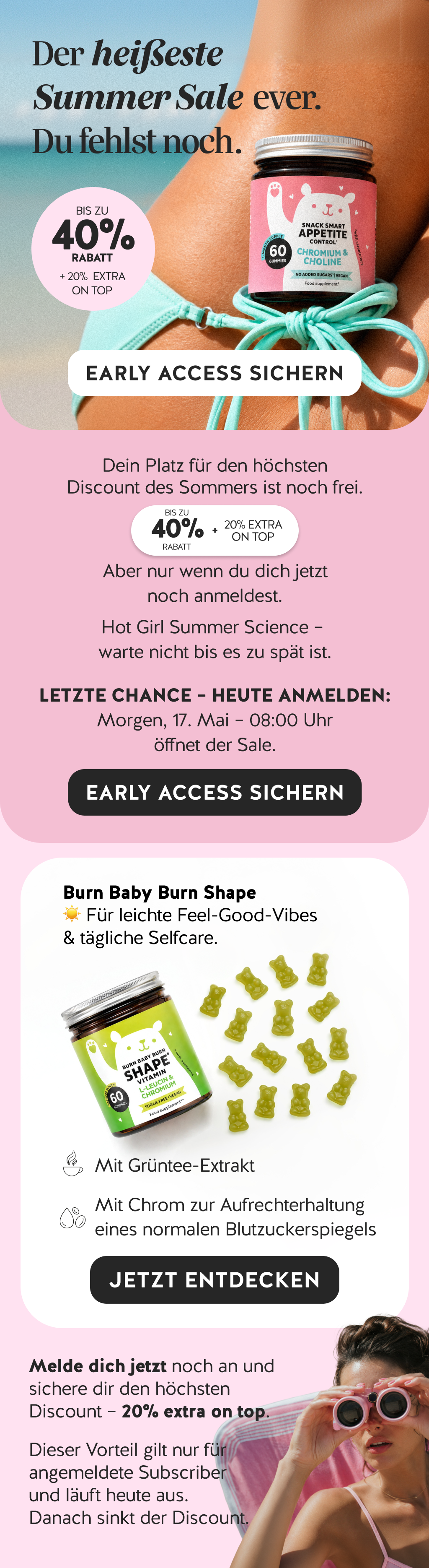 Hot Summer last-chance email with the Appetite Control supplement, discount, urgency message, and early-access call to action.