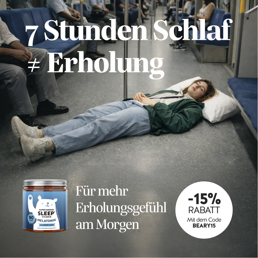 Bears sleep supplement ad built around the difference between hours slept and feeling rested.